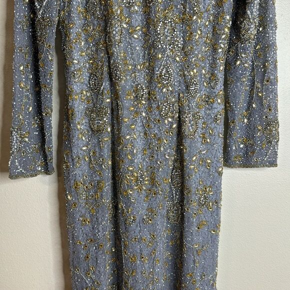 Mac Duggal 5308 Elegant platinum long-sleeved evening gown adorned beading 14 - Picture 5 of 14